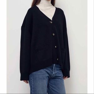 Toteme Vinci Merino Wool V neck cardigan black